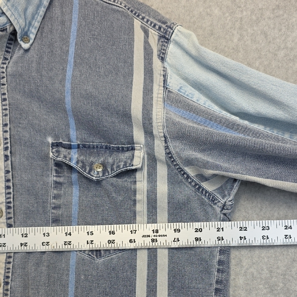 Vintage Wrangler Long Tails Distressed Denim Western Shirt Grunge Workwear - Picture 6 of 12